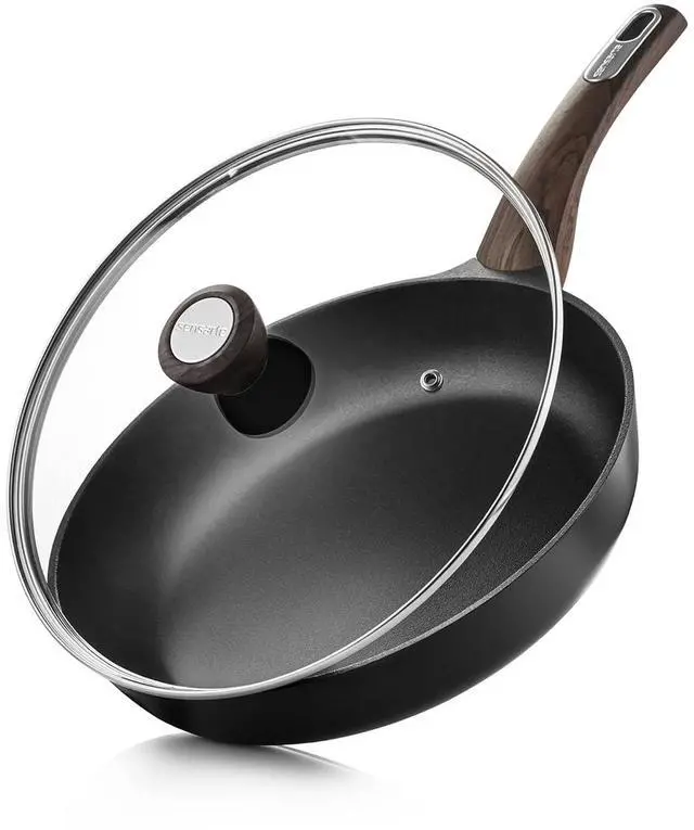 Alt view image 2 of 7 - Nonstick Frying Pan Skillet with Lid, 8inch Non Stick Pan Omelette Pans, Healthy 4.5QT Soup Pot Casserole Kitchen Pot, Free of Intentionally Added PFOA/PFOS, Induction Compatible
