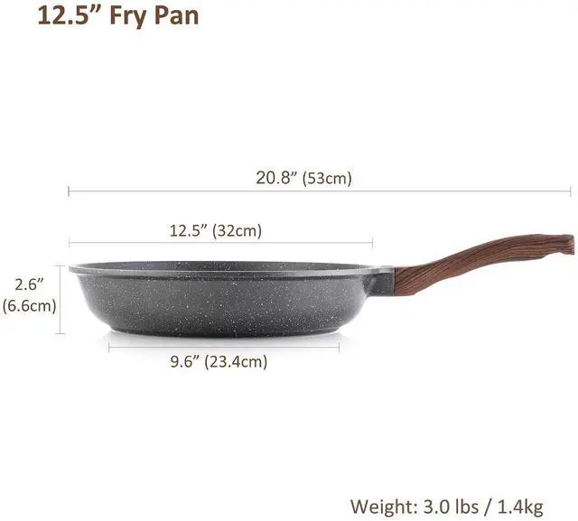 Alt view image 7 of 7 - 12.5 Inch Nonstick Frying Pan Skillet,Healthy Stone Cookware,4.5QT Nonstick Stock Pot with Lid,Induction Compatible, PFOA PFOS APEO Free