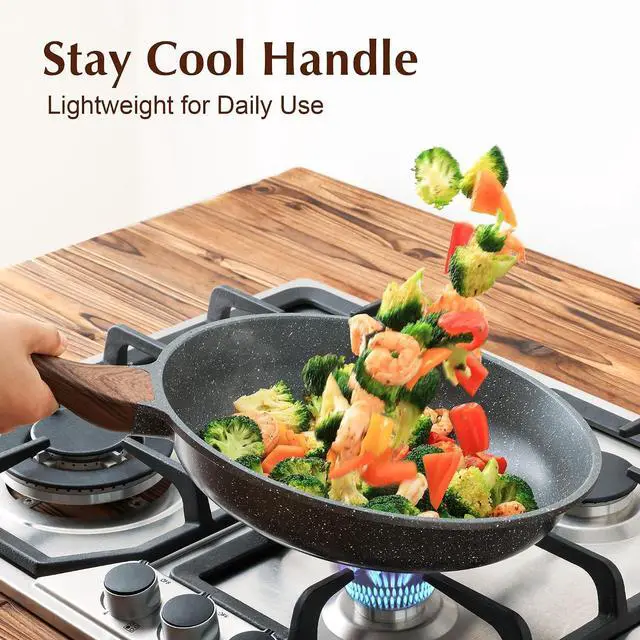 Alt view image 7 of 7 - 12.5inch Nonstick Frying Pan Skillet with Lid,Free of Intentionally Added PFOA/PFOS,4.5QT Nonstick Stock Pot with Lid,Induction Compatible