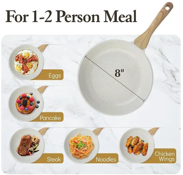 Alt view image 6 of 7 - 8-Inch Nonstick Ceramic Frying Pan Skillet,with Heat Resistant Handle, PFAS-Free,4.5QT Ceramic Nonstick Stock Pot with Lid,Induction Compatible