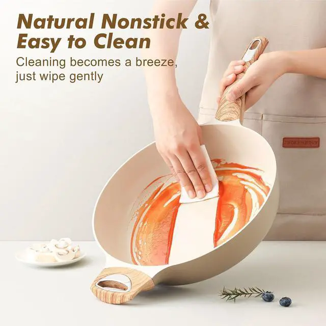 Alt view image 6 of 7 - 8inch 10.5inch Ceramic Nonstick Frying Pan Saute Pan, Non Stick Omelette Pans, Non-toxic Healthy Kitchen Cooking Chef's Pan, Free of Intentionally Added PFOA/PFAS/PTFE, Induction Compatible