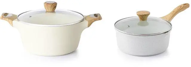 Main image of 1.5 Quarts White Ceramic Nonstick Saucepan with Lid,with Stay Cool Handle,4.5QT Ceramic Nonstick Stock Pot with Lid,PFOA PFAS PTFE Free