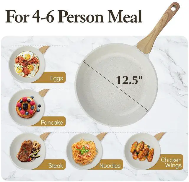 Alt view image 5 of 7 - 12.5 Inch Nonstick Ceramic Frying Pan Skillet,Induction Compatible,4.5QT Ceramic Nonstick Stock Pot with Lid,PFOA PFAS PTFE Free