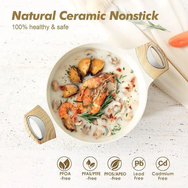 Alt view image 4 of 7 - 24 Piece Pots and Pans Set,Healthy Non Stick,with Removable Handle,4.5QT Ceramic Nonstick Stock Pot with Lid,PFOA PFAS PTFE Free
