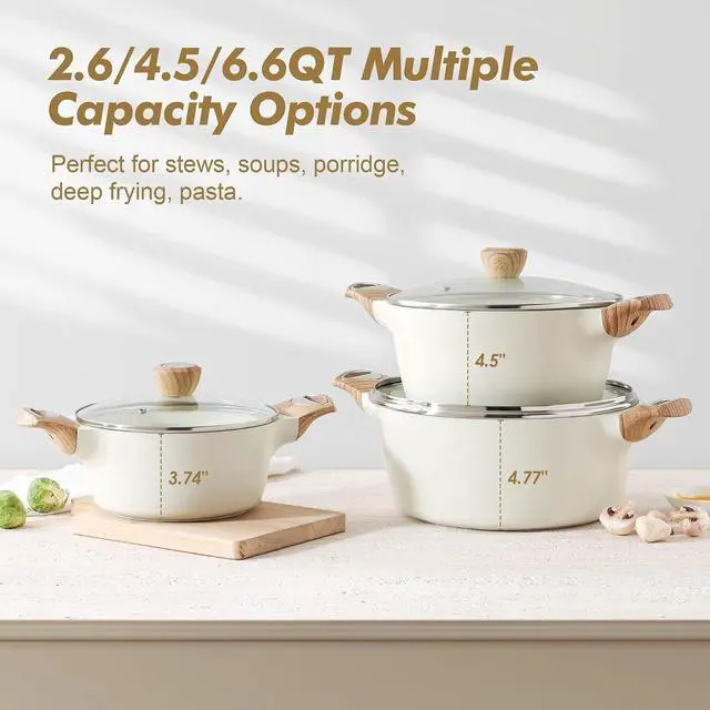Alt view image 3 of 7 - 24 Piece Pots and Pans Set,Healthy Non Stick,with Removable Handle,4.5QT Ceramic Nonstick Stock Pot with Lid,PFOA PFAS PTFE Free