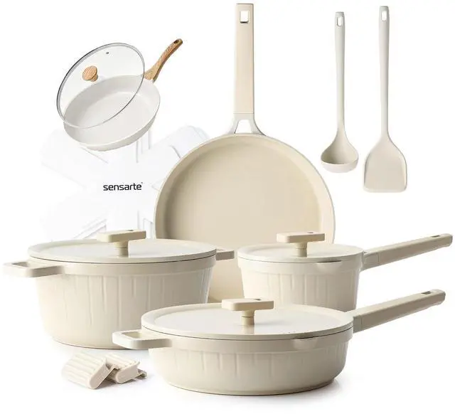 Main image of Ceramic Nonstick Cookware Set 15 Piece, includes 8 Inch Omelet Pan with Lid, Induction Compatible Frying Pan Skillet