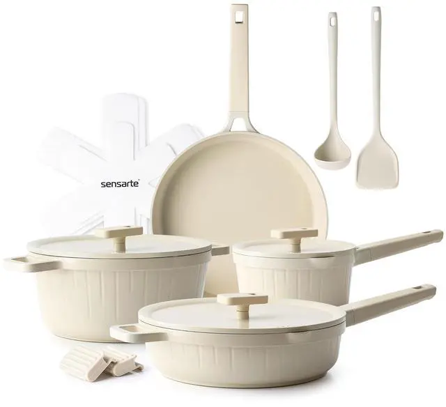 Alt view image 3 of 7 - Ceramic Nonstick Cookware Set 15 Piece, includes 11 Inch Omelet Pan with Lid, Induction Compatible Frying Pan Skillet