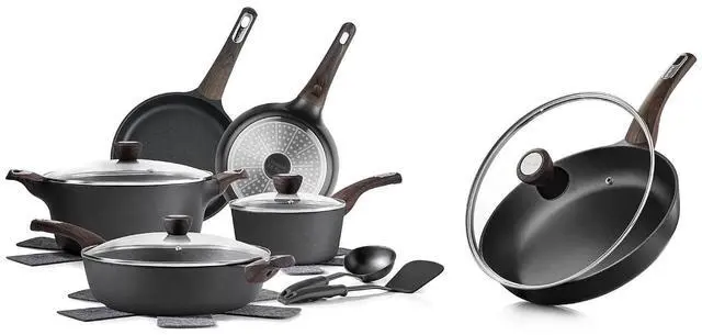 Main image of 9.5Inch Nonstick Frying Pan Skillet with Lid,Induction Compatible,14 Pcs Pots and Pans Set Non stick,PFOA PFOS APEO Free