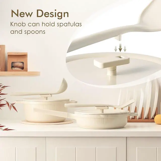 Alt view image 6 of 7 - Ceramic Cookware Set Non-toxic 14 Pcs, Nonstick Pots and Pans Set, Dishwasher Safe Induction Cookware, Healthy Kitchen Cooking Set w/Die-cast Lids, PFOA/PFAS/PTFE Free