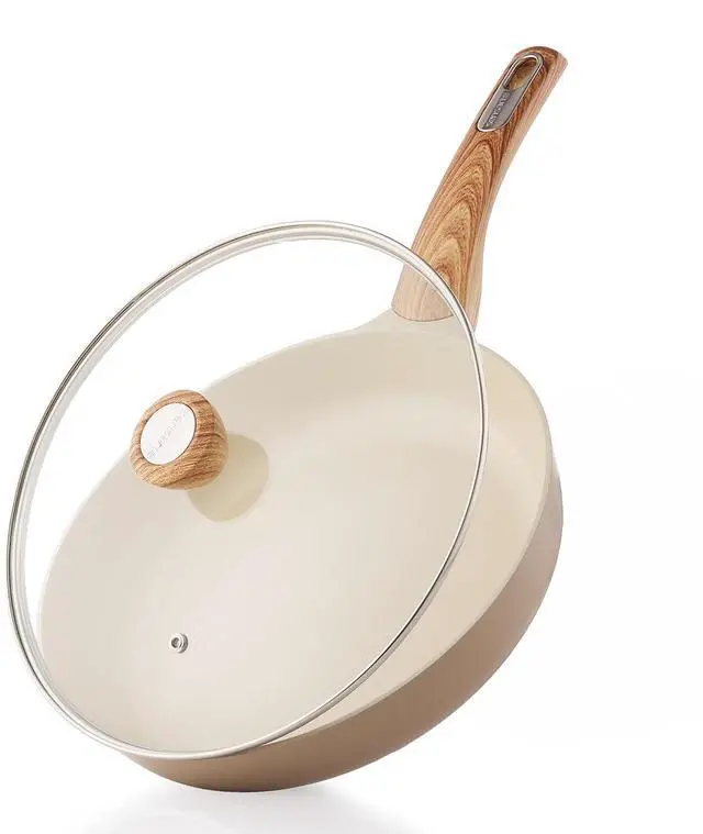 Alt view image 2 of 7 - Ceramic Nonstick Frying Pan 8inch Omelette Pan Stock with Lid, 4.5 QT Soup Pot Casserole, Large Cooking Stew Pot, Induction Compatible