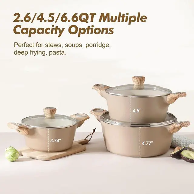 Alt view image 3 of 7 - 17 Piece Ceramic Pots and Pans Set,Dishwasher Oven Safe,SENSARTE 4.5QT Ceramic Nonstick Stock Pot with Lid,PFOA PFAS PTFE Free
