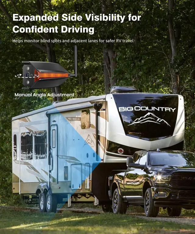 Alt view image 2 of 7 - AUTO-VOX RV Backup Camera Wireless with Left and Right Side Cameras, Adjustable Viewing Angle, IR Night Vision, Compatible Only with 3 Channel Monitor for Motorhome, Fifth Wheel, Travel Trailer