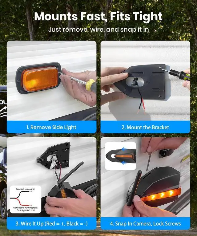 Alt view image 4 of 7 - AUTO-VOX RV Backup Camera Wireless with Left and Right Side Cameras, Adjustable Viewing Angle, IR Night Vision, Compatible Only with 3 Channel Monitor for Motorhome, Fifth Wheel, Travel Trailer