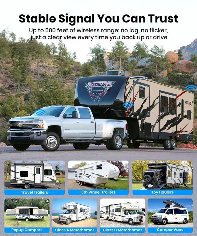 Alt view image 6 of 7 - AUTO-VOX RV Backup Camera Wireless with Left and Right Side Cameras, Adjustable Viewing Angle, IR Night Vision, Compatible Only with 3 Channel Monitor for Motorhome, Fifth Wheel, Travel Trailer