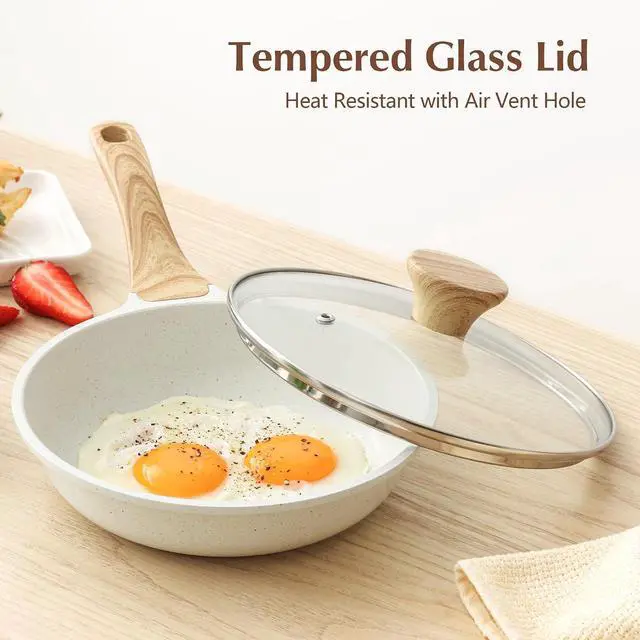 Alt view image 6 of 7 - Nonstick Ceramic Frying Pan with Lid 8/9.5/10/11/12.5 Inch Omelet Pan Skillet, Free of Intentionally Added PFAS/PTFE Non-toxic Chef's Pan Induction Compatible Pan, Heat Resistant Handle