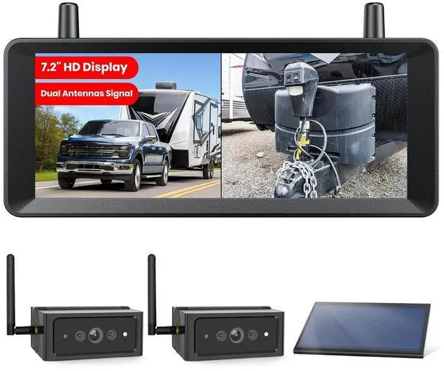 Main image of AUTO·VOX Magnetic Wireless Dual Backup Cameras with Solar Panel, 1 Minute Install, Solar Assisted Charging for RV, 1080P HD 5" Split Screen Monitor, IR Night Vision, IP69K Waterproof for Truck RV Trai