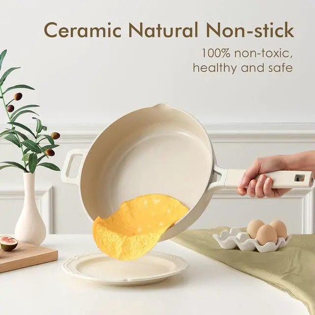 Alt view image 3 of 7 - Ceramic Cookware Set, Pro Series Pots and Pans Set Nonstick, Non-toxic Healthy Induction Cookware, 14 Pcs Non Stick Kitchen Cooking Set w/Set of 2 Repalcement Compatible Knob