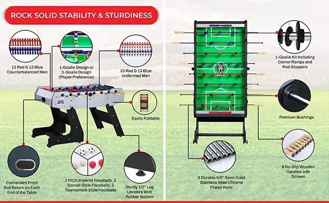 Alt view image 5 of 7 - KICK Majesty 55" Folding Foosball Table (Gray) Foldable Indoor Game Table