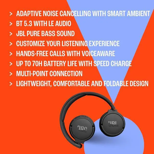 Alt view image 5 of 6 - JBL T670NCBLK Tune 670NC On-Ear Headphones - Black