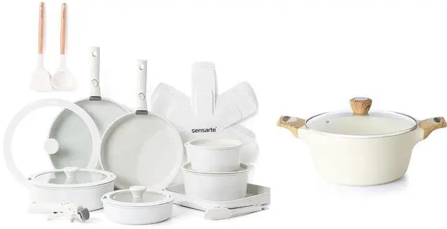 Main image of 24 Piece Pots and Pans Set,Healthy Non Stick,with Removable Handle,4.5QT Ceramic Nonstick Stock Pot with Lid,PFOA PFAS PTFE Free