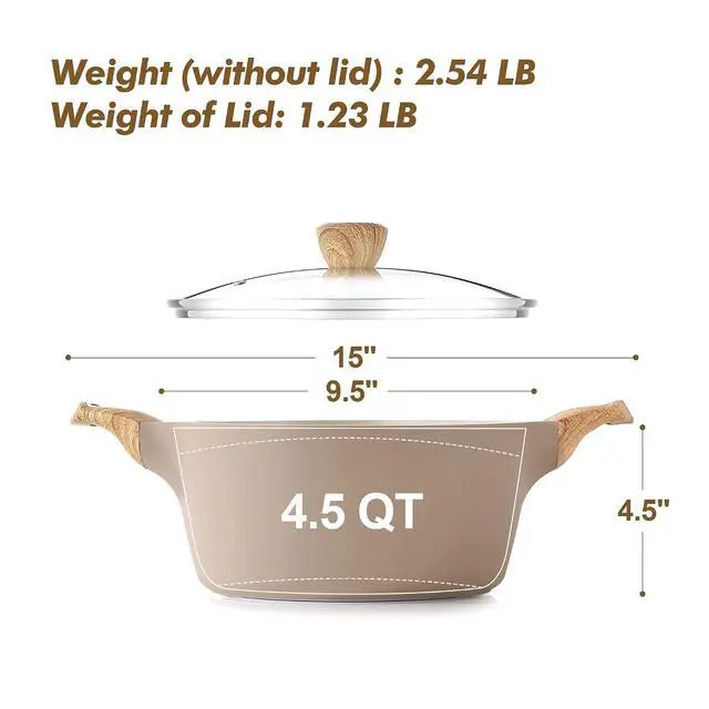 Alt view image 7 of 7 - 17 Piece Ceramic Pots and Pans Set,Dishwasher Oven Safe,SENSARTE 4.5QT Ceramic Nonstick Stock Pot with Lid,PFOA PFAS PTFE Free
