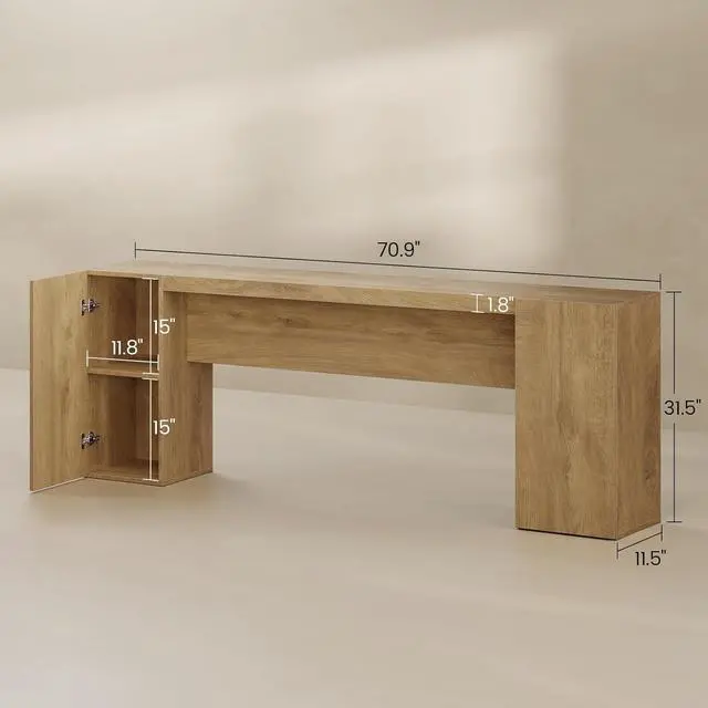 Alt view image 2 of 7 - 70.9-Inch Extra Long Console Table with 2 Storage Cabinet, Wood Sofa Table Behind Couch, Accent Entryway Table with Double Base for Living Room Hallway Foyer Entrance (Natural Oak)