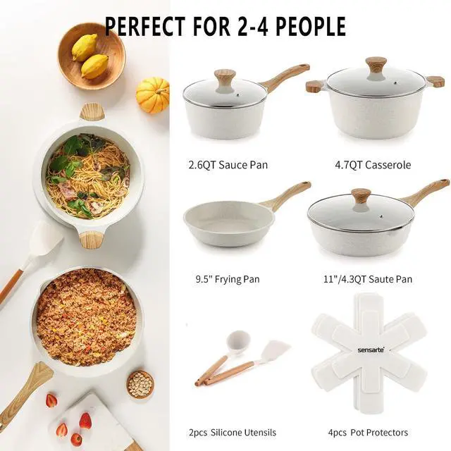 Alt view image 2 of 7 - 13-Piece Nonstick Ceramic Cookware Set,Silicone Tools and Pot Protectors,1.5 Quart Ceramic Nonstick Sauce Pan with Lid,Non stick Saucier Pan, Induction Pot
