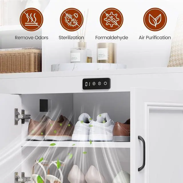 Alt view image 3 of 7 - Hall Tree with Deodorizing, Entryway Bench Shoe Storage, Coat Racks, Led Lights, 7 Coat Hooks, 7 Storage Cubbies, Adjustable Shelf (White)