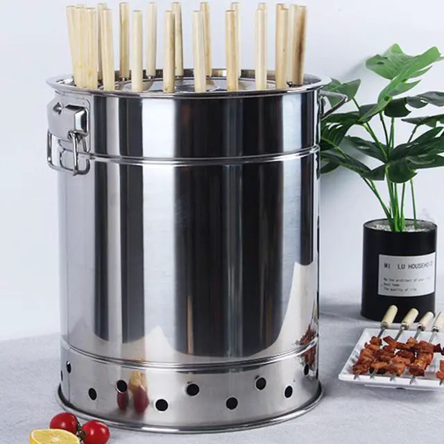 Alt view image 2 of 7 - Portable Charcoal BBQ Grill Stainless Steel Smoke-Free Charcoal BBQ Indoor & Outdoor Hanging Smothered Oven Vertical Charcoal Grills for Outdoor Cooking Grilling