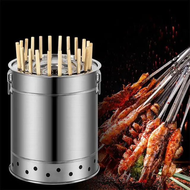 Alt view image 3 of 7 - Portable Charcoal BBQ Grill Stainless Steel Smoke-Free Charcoal BBQ Indoor & Outdoor Hanging Smothered Oven Vertical Charcoal Grills for Outdoor Cooking Grilling