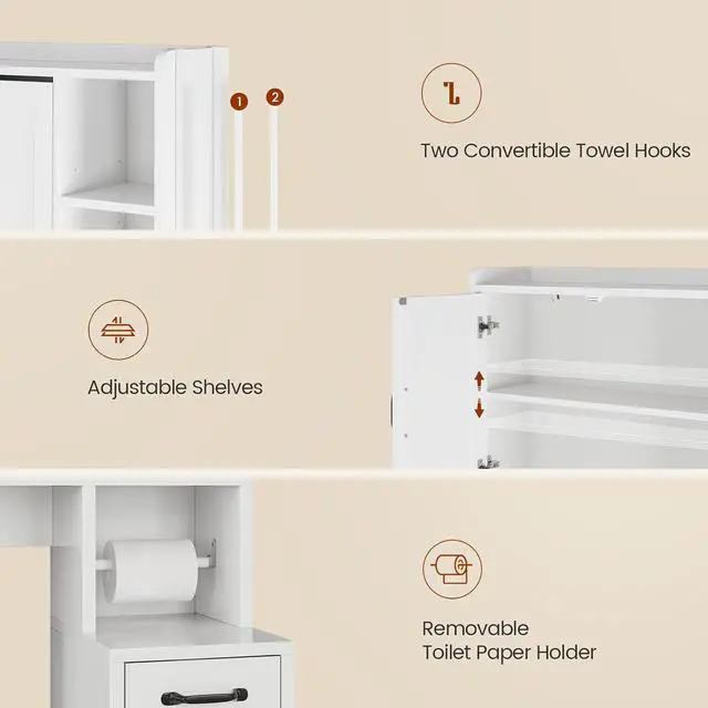 Alt view image 7 of 7 - Over The Toilet Storage Cabinet with Pulley Small Bathroom Storage Cabinet, Space Saver W/Adjustable Shelf & Towel Rack for Bathroom, Restroom, Laundry (White-Type B)