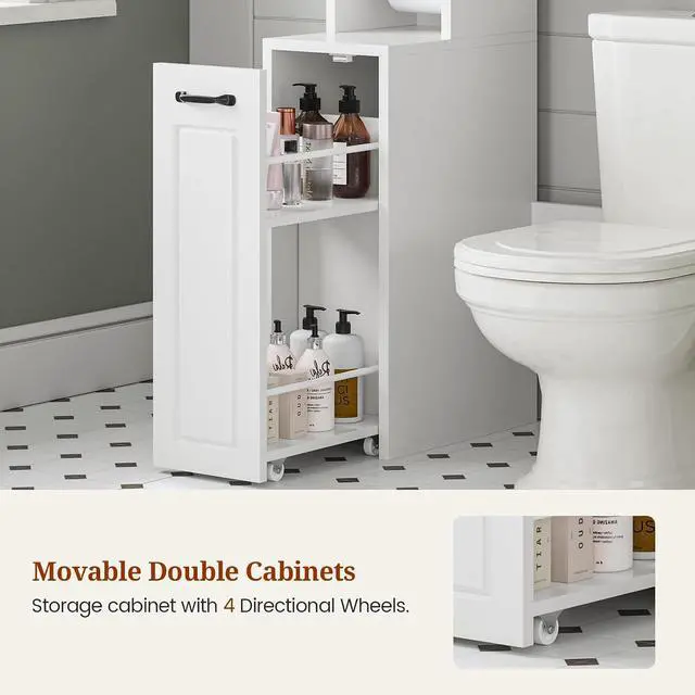 Alt view image 6 of 7 - Over The Toilet Storage Cabinet with Pulley Small Bathroom Storage Cabinet, Space Saver W/Adjustable Shelf & Towel Rack for Bathroom, Restroom, Laundry (White-Type B)