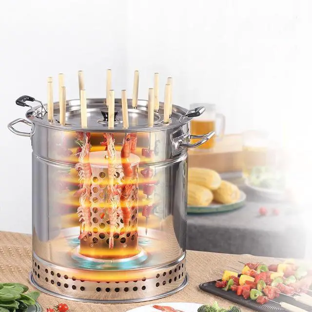 Alt view image 6 of 7 - Vertical Charcoal BBQ Grill Portable Home Charcoal Smoker Round Hanging Smoker Grill for Backyard Patio Barbecue | Outdoor Smoking | Camping BBQ | Outside Cooking