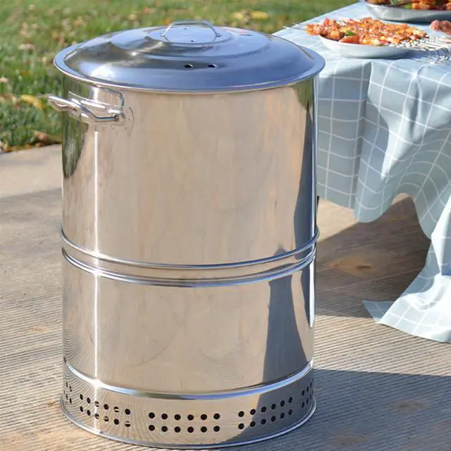 Main image of Large Portable Charcoal Grills, Stainless Charcoal BBQ Grill Barrel 360° Smokeless Outdoor Barbecue Grill for Travel, Outdoor Cooking and BBQ, Camping Grill Picnic Patio Backyard