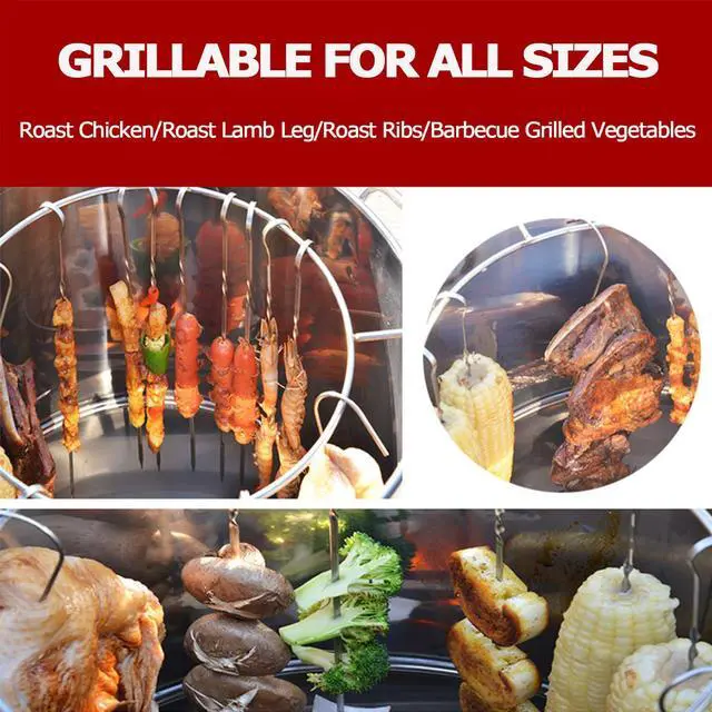 Alt view image 3 of 7 - Large Portable Charcoal Grills, Stainless Charcoal BBQ Grill Barrel 360° Smokeless Outdoor Barbecue Grill for Travel, Outdoor Cooking and BBQ, Camping Grill Picnic Patio Backyard