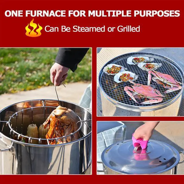 Alt view image 4 of 7 - Large Portable Charcoal Grills, Stainless Charcoal BBQ Grill Barrel 360° Smokeless Outdoor Barbecue Grill for Travel, Outdoor Cooking and BBQ, Camping Grill Picnic Patio Backyard
