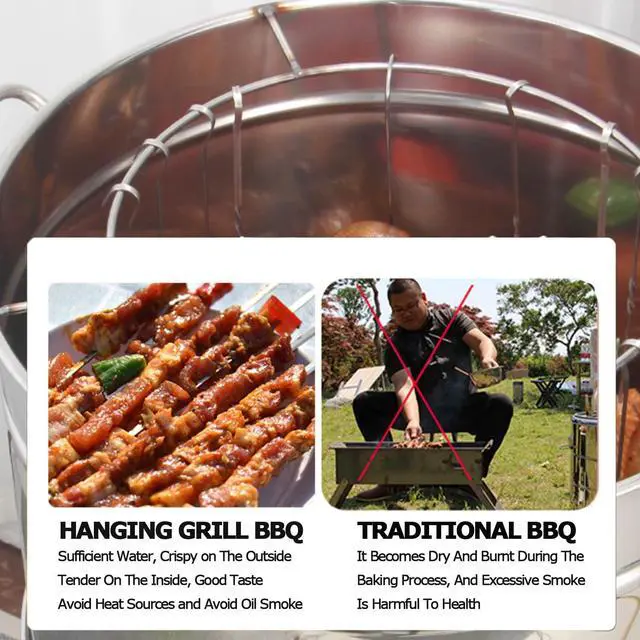 Alt view image 6 of 7 - Large Portable Charcoal Grills, Stainless Charcoal BBQ Grill Barrel 360° Smokeless Outdoor Barbecue Grill for Travel, Outdoor Cooking and BBQ, Camping Grill Picnic Patio Backyard