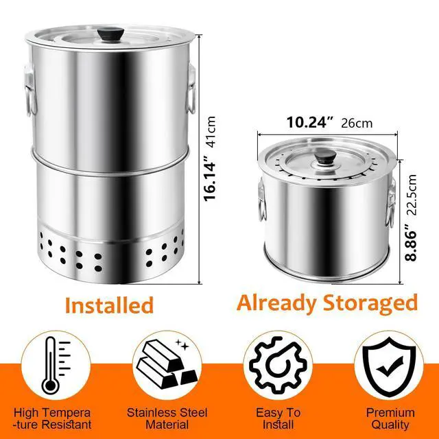 Alt view image 2 of 7 - Stainless Smokeless Charcoal Grills Surround Charcoal Barrel Grill 360° Smokeless Outdoor Barbecue Grill for Travel for Travel, Outdoor Cooking and BBQ, Camping Grill Picnic Patio Backyard