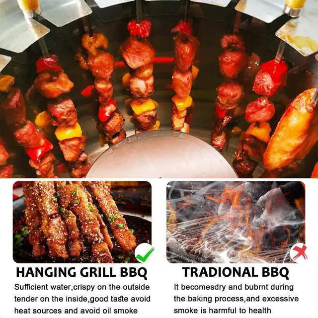 Alt view image 4 of 7 - Stainless Smokeless Charcoal Grills Surround Charcoal Barrel Grill 360° Smokeless Outdoor Barbecue Grill for Travel for Travel, Outdoor Cooking and BBQ, Camping Grill Picnic Patio Backyard