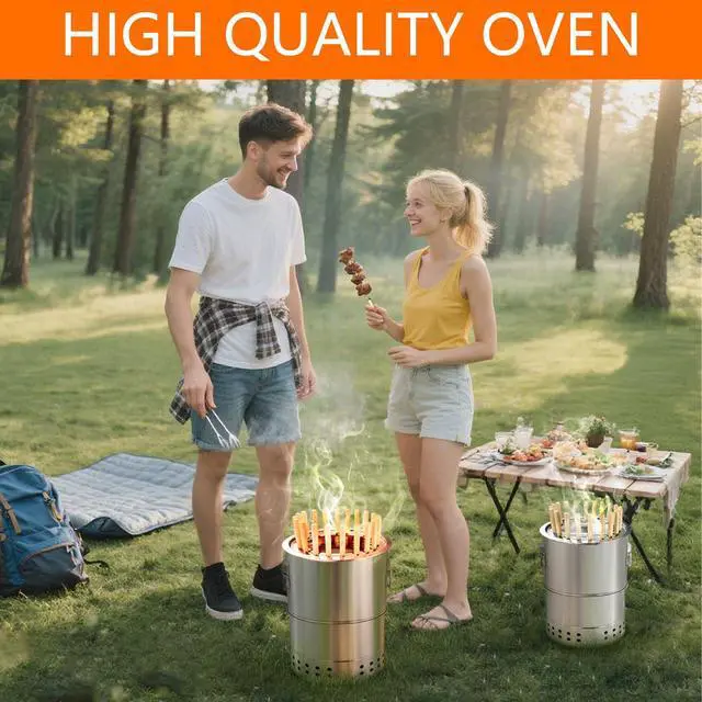 Alt view image 3 of 7 - Stainless Smokeless Charcoal Grills Surround Charcoal Barrel Grill 360° Smokeless Outdoor Barbecue Grill for Travel for Travel, Outdoor Cooking and BBQ, Camping Grill Picnic Patio Backyard