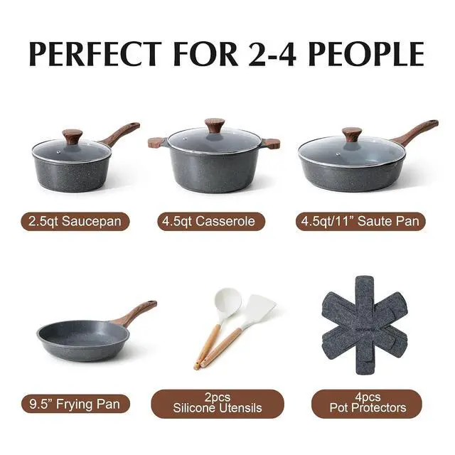 Alt view image 4 of 7 - Nonstick Cookware Set 13-Piece,with Swiss Granite Coating,4.5 QT Nonstick Stock Pot with Lid