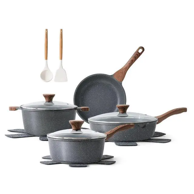 Alt view image 2 of 7 - Nonstick Cookware Set 13-Piece,with Swiss Granite Coating,4.5 QT Nonstick Stock Pot with Lid