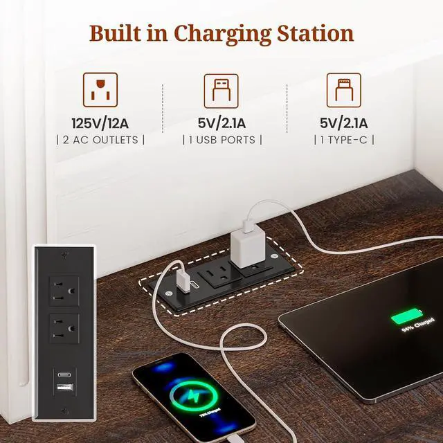 Alt view image 3 of 7 - Farmhouse Nightstand with Charging Station, 3-Tier Bedside with Open Shelf, Side Tables Bedroom with Charging Station, LED Sofa Side Table for Storage End Table (White+Brown, 1Pcs)