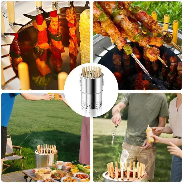 Alt view image 6 of 7 - Stainless Smokeless Charcoal Grills Surround Charcoal Barrel Grill 360° Smokeless Outdoor Barbecue Grill for Travel for Travel, Outdoor Cooking and BBQ, Camping Grill Picnic Patio Backyard