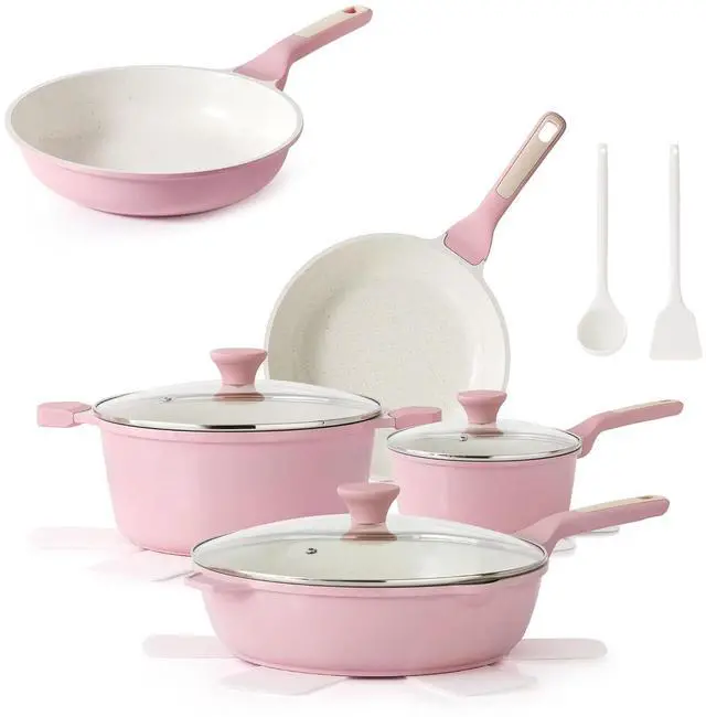 Main image of Large Nonstick Ceramic Cookware Set 13Pcs with 8-inch Frying Pan, Healthy Non Toxic Pan Set Induction Compatible with Heat Resistant Handle, PFAS-Free, Pink
