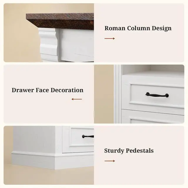 Alt view image 7 of 7 - Farmhouse Nightstand with Charging Station, 3-Tier Bedside with Open Shelf, Side Tables Bedroom with Charging Station, LED Sofa Side Table for Storage End Table (White+Brown, 1Pcs)