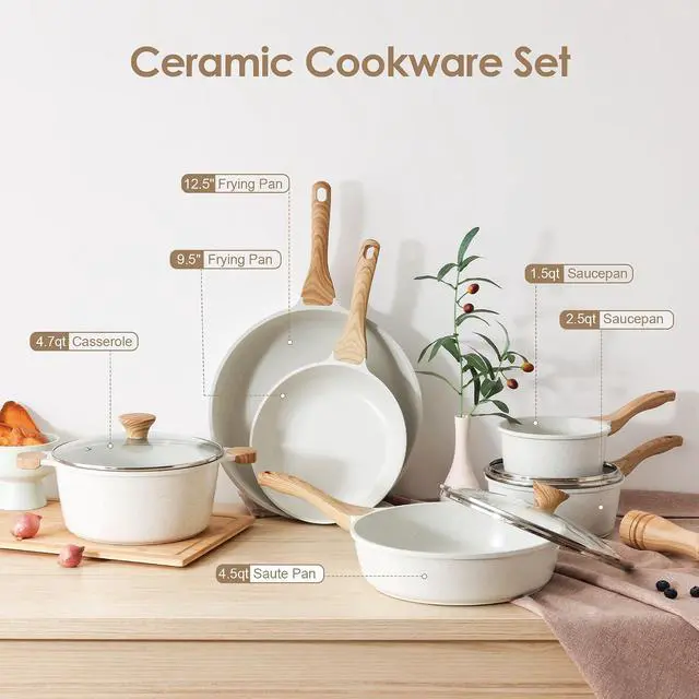 Alt view image 4 of 7 - Nonstick Ceramic Cookware Set 16-Piece, Silicone Utensils and Pot Protectors, 1.5 Quart Ceramic Nonstick Sauce Pan with Lid,Induction Pot, PFOA PTFE PFAS Free