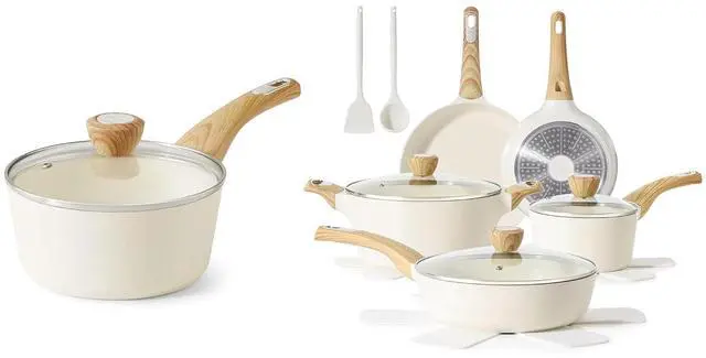 Main image of 14-Piece Ceramic Cookware Sets,Non toxic Healthy Non Stick Kitchen Cooking Set,1.5 Quart Sauce Pan with Lid, Induction Pot
