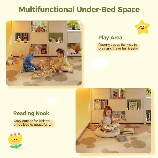Alt view image 7 of 7 - Twin Size Low Loft Bed with Stairs,Handy Clothes Rail,7 Storage Drawers & 5 Open Shelves,Twin Loft Bed with LED Lights, Metal Kids Loft Bed with Safety Guardrail & Under-Bed Play Space, White
