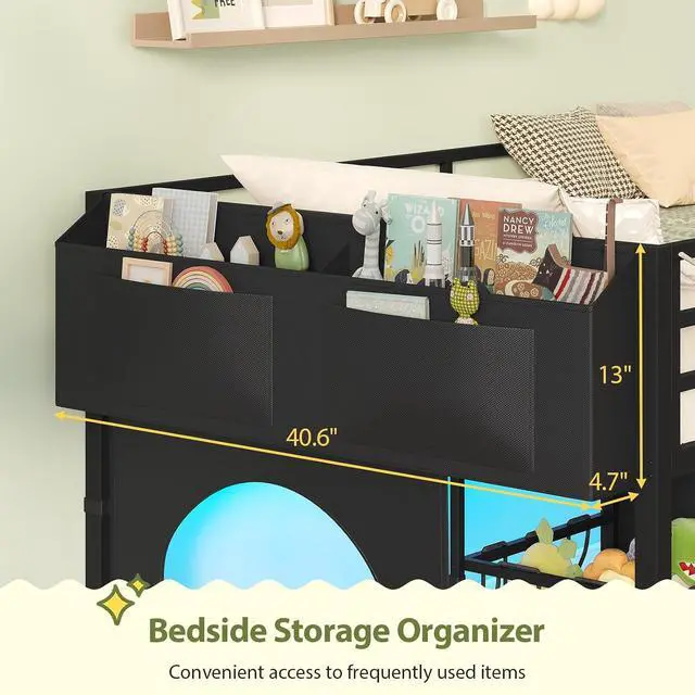 Alt view image 6 of 7 - Twin Size Low Loft Bed with RGB Lights & Play Zone, 8 XL Drawers, Kids Play Loft Bed with 2-Step Ladder & Anti-Tip Kit (Black)